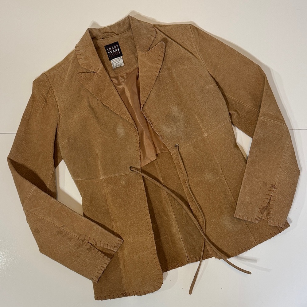 Tracy Evans - True vintage tan leather blazer jacket tan